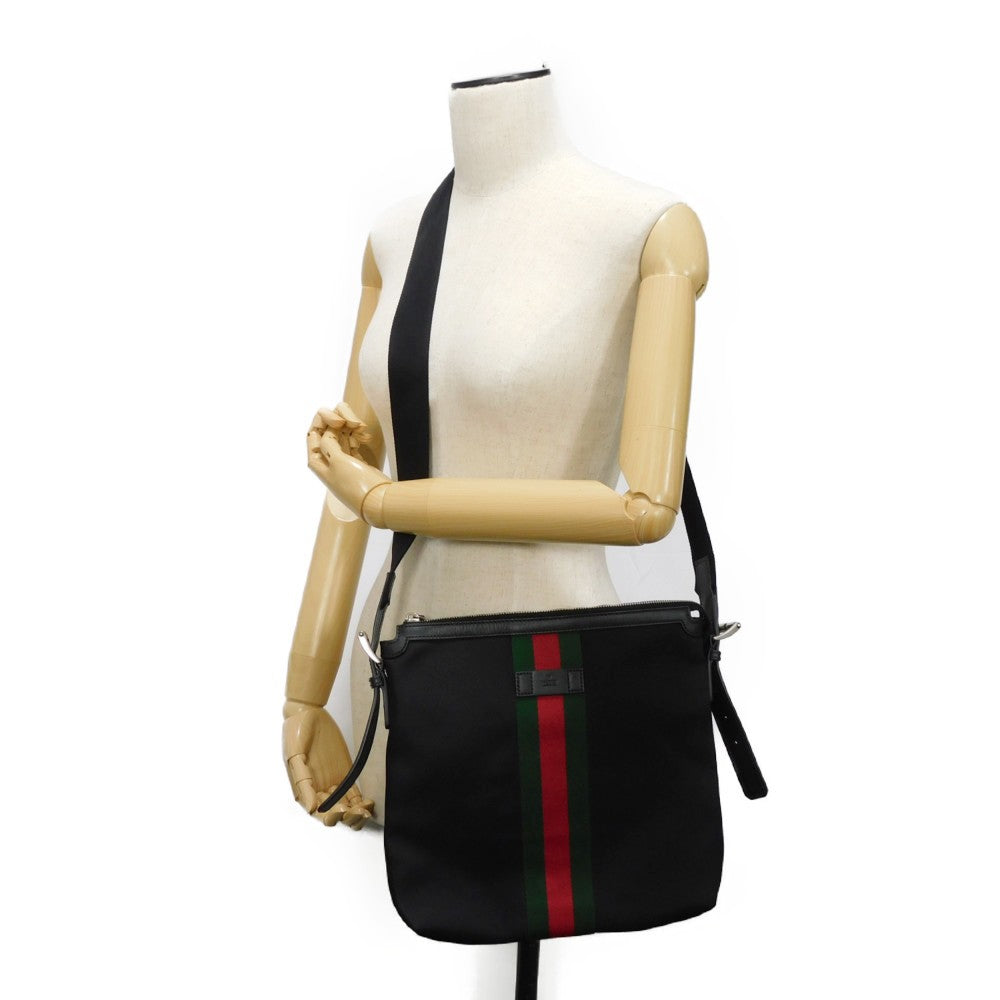 GUCCI Shoulder Bag 631199 KWT7N 1060 Nylon canvas x calf leather black Web stripe Messenger bag