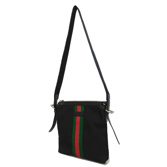 GUCCI Shoulder Bag 631199 KWT7N 1060 Nylon canvas x calf leather black Web stripe Messenger bag