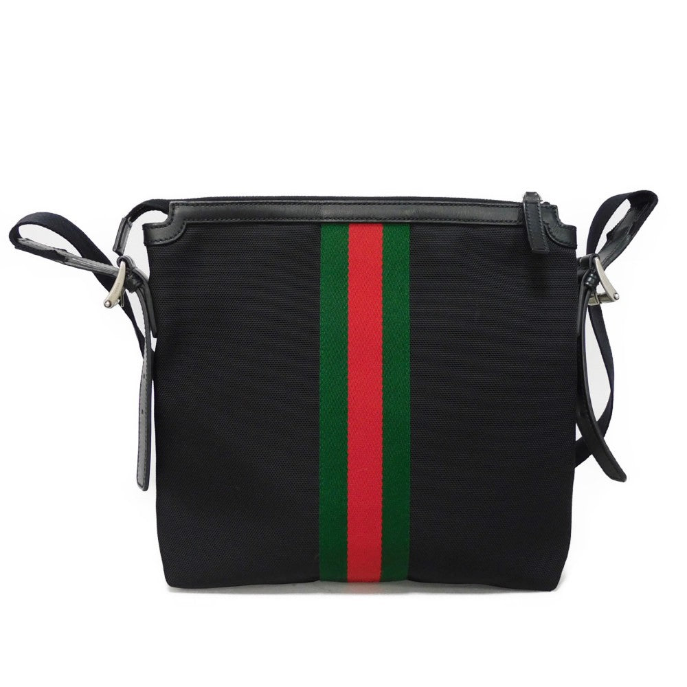GUCCI Shoulder Bag 631199 KWT7N 1060 Nylon canvas x calf leather black Web stripe Messenger bag