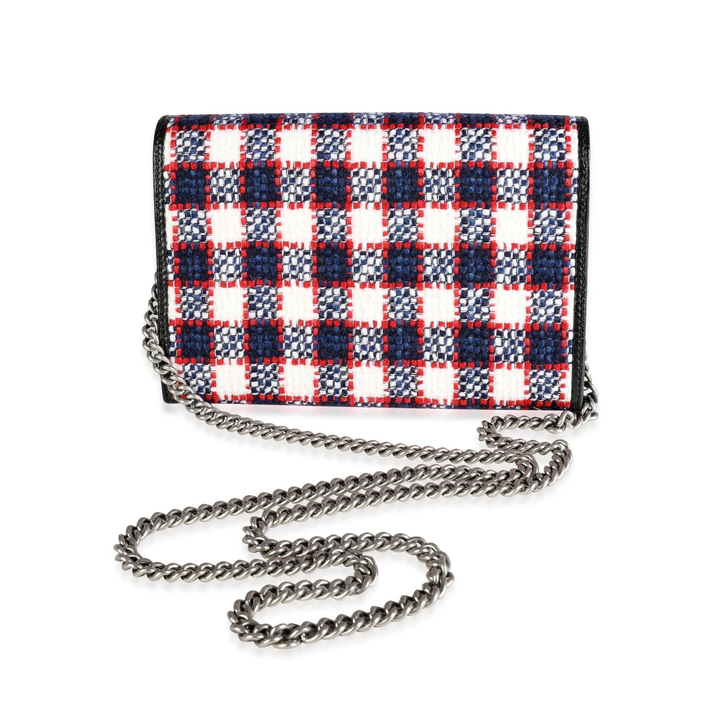 Gucci White, Marine, & Hibiscus Red Tweed Mini Dionysus Chain Wallet