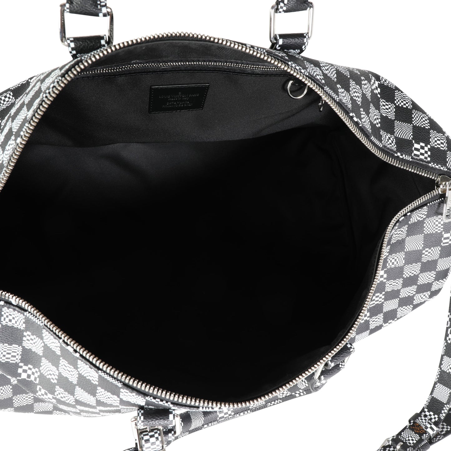 LOUIS VUITTON Black & White Distorted Damier Keepall Bandouliere 50