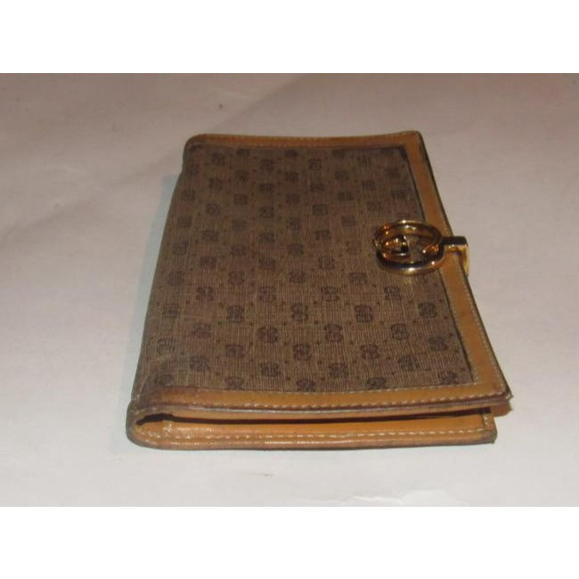 Gucci Brown Small G Logo Print Coated Canvas And Camel Leather Vintage Wallet