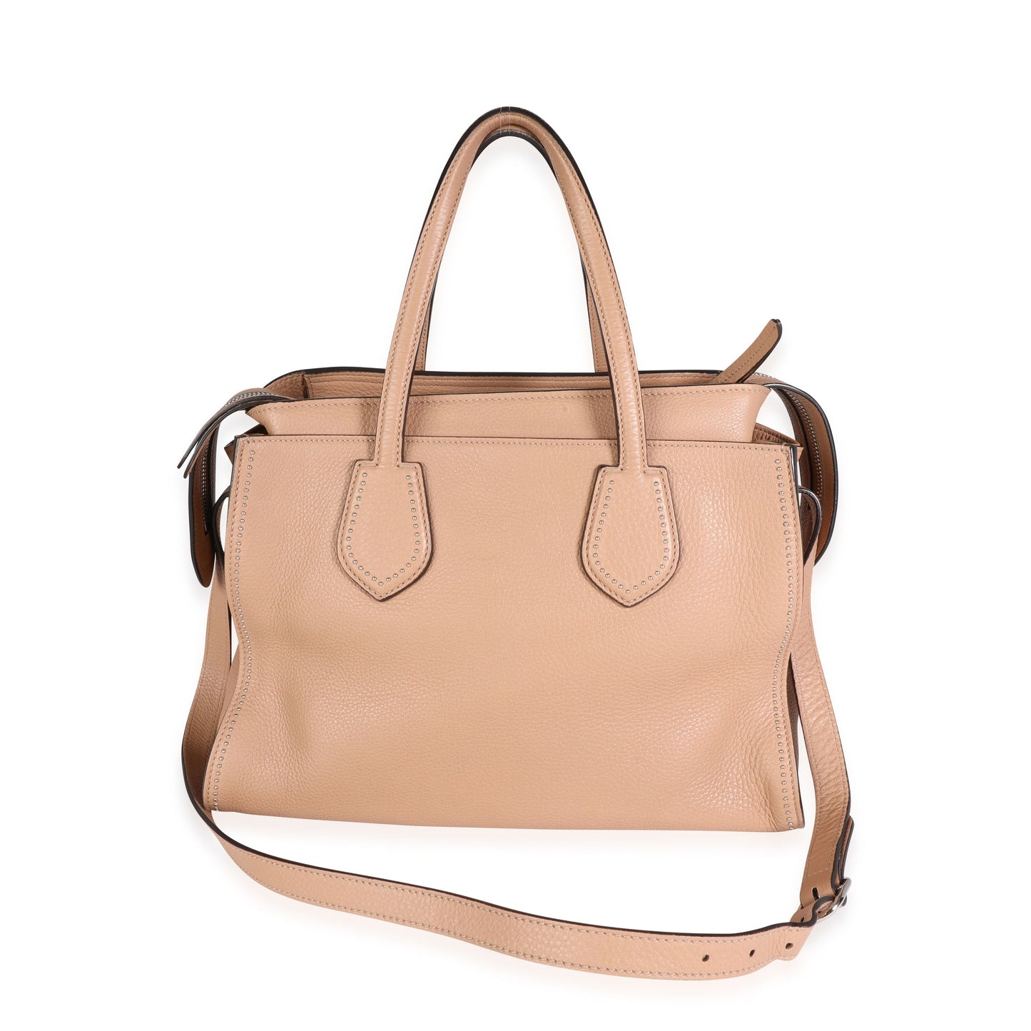 GUCCI Tan Pebbled Leather Studded Ramble Satchel