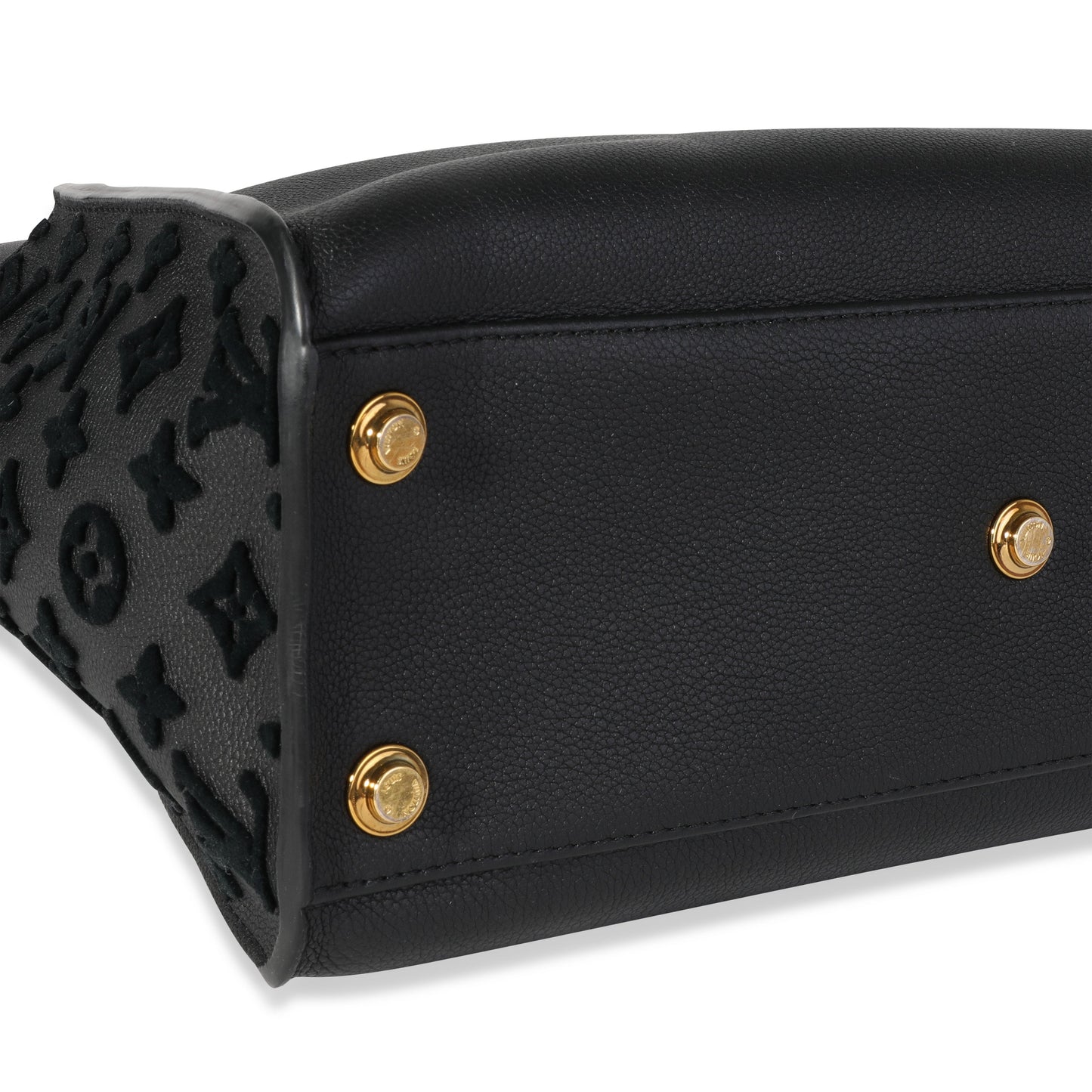 LOUIS VUITTON Black Grained Calfskin & Tufted Monogram On My Side MM