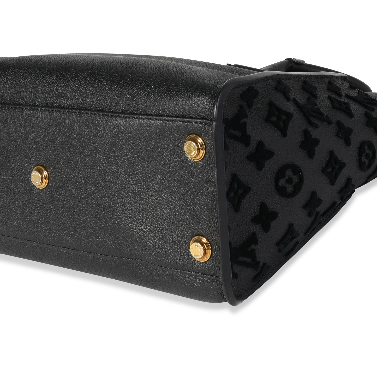 LOUIS VUITTON Black Grained Calfskin & Tufted Monogram On My Side MM