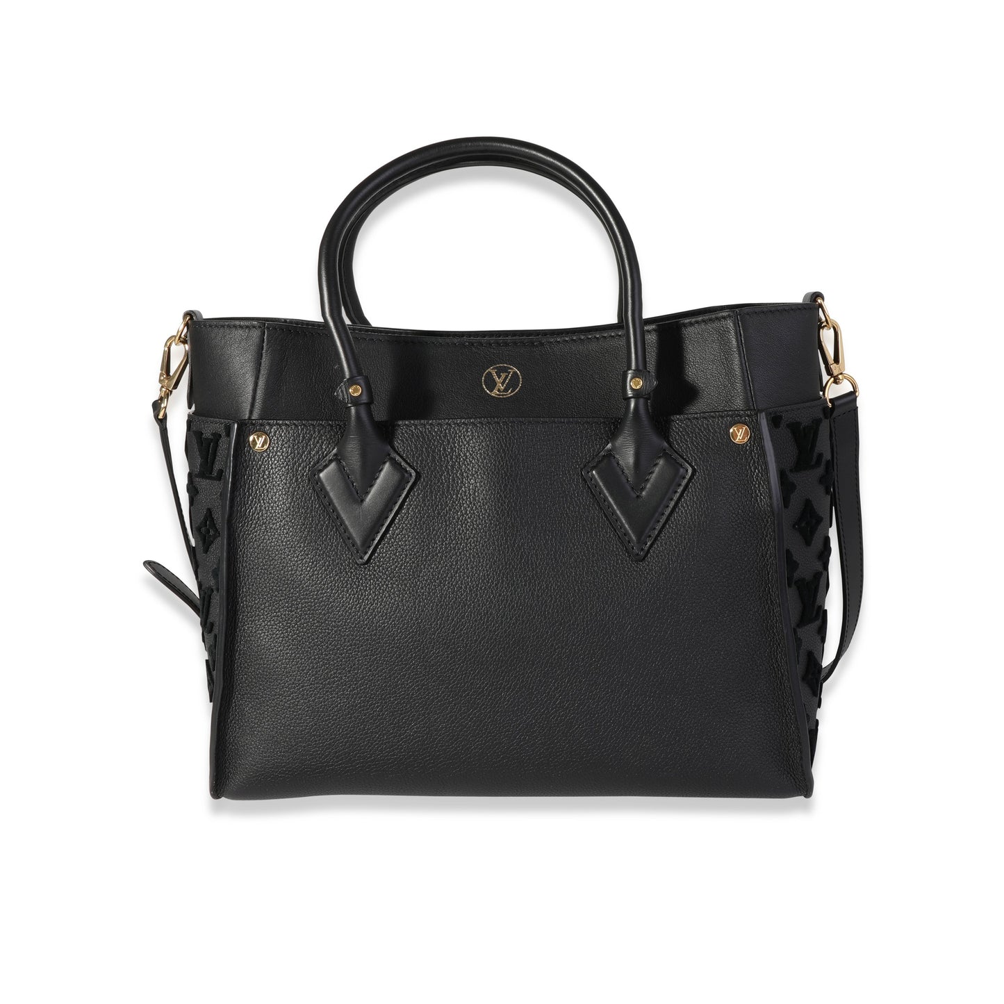 LOUIS VUITTON Black Grained Calfskin & Tufted Monogram On My Side MM