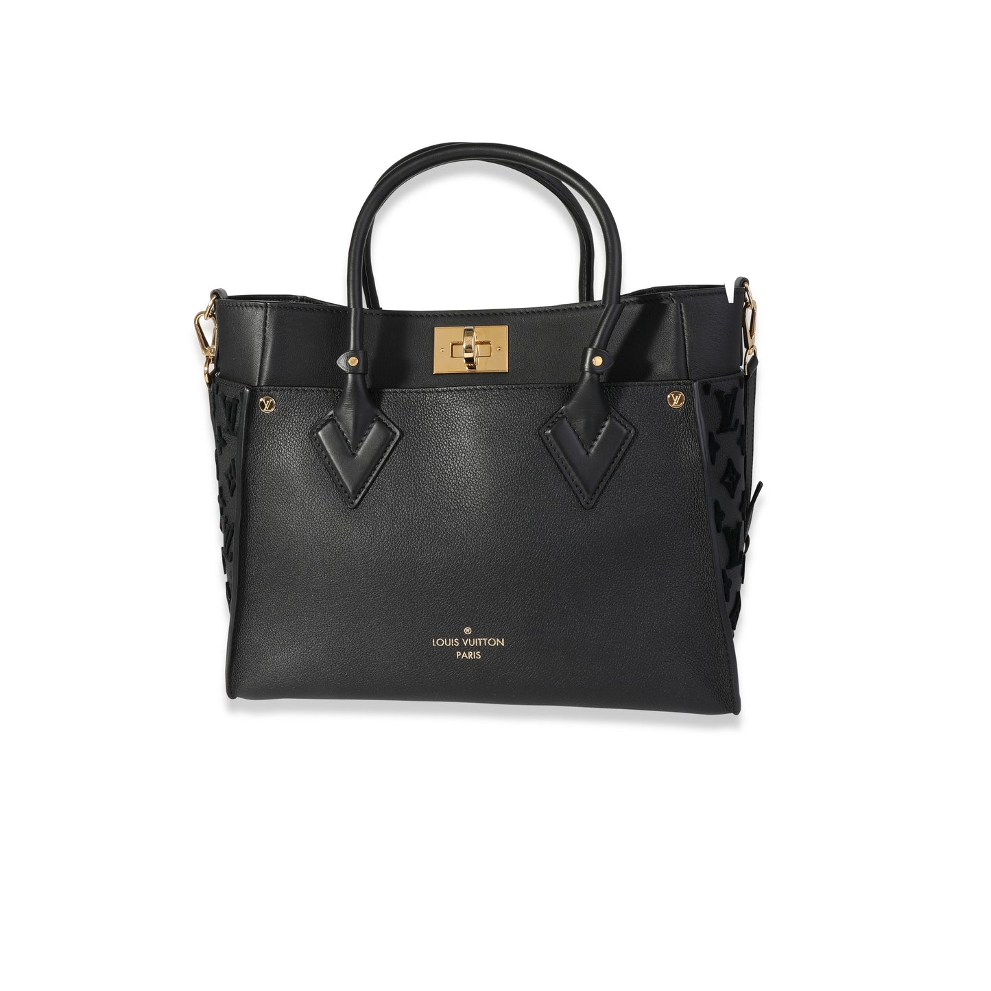 LOUIS VUITTON Black Grained Calfskin & Tufted Monogram On My Side MM