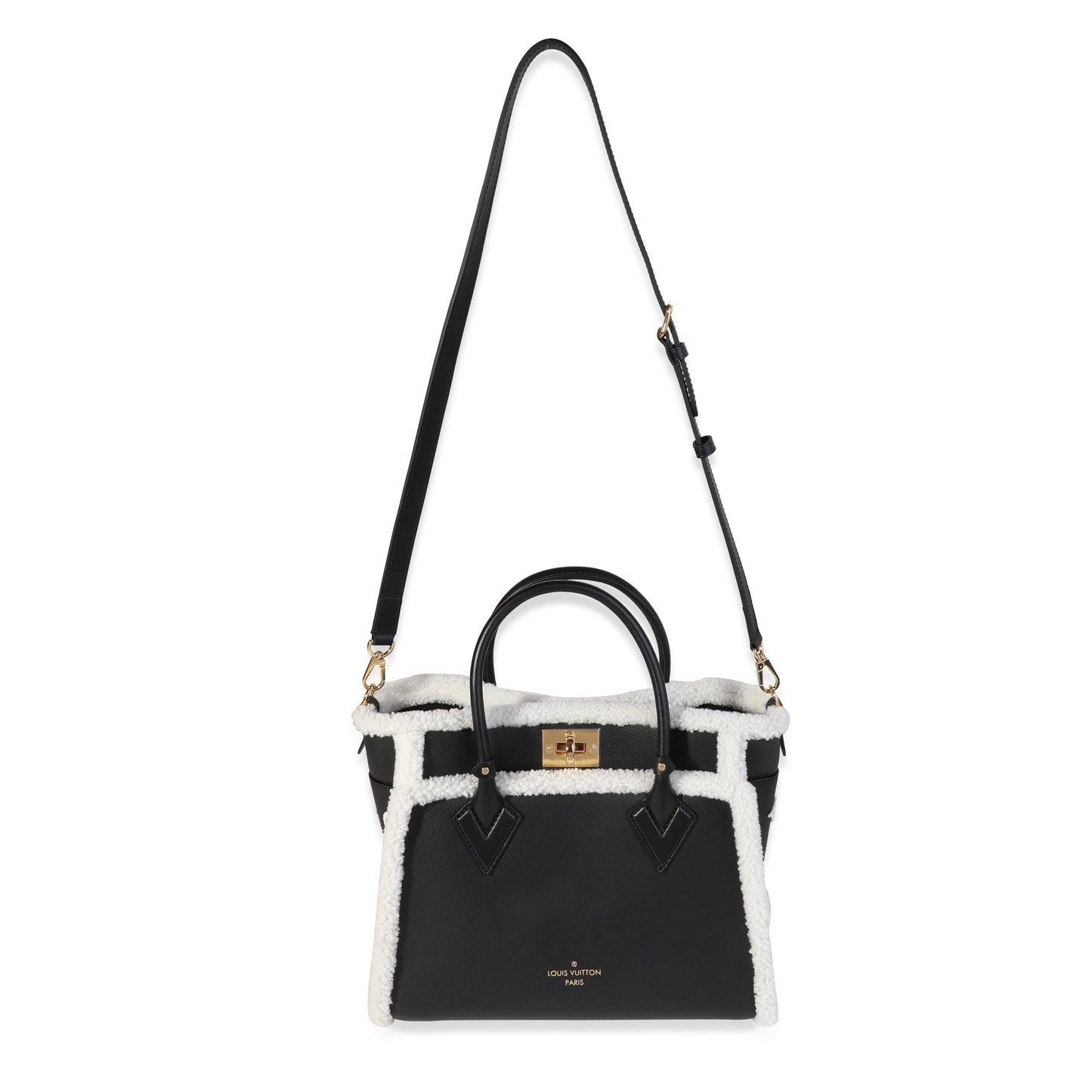 LOUIS VUITTON Black Grained Calfskin & White Shearling Monogram On My Side MM