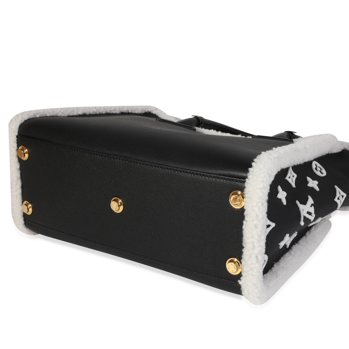 LOUIS VUITTON Black Grained Calfskin & White Shearling Monogram On My Side MM