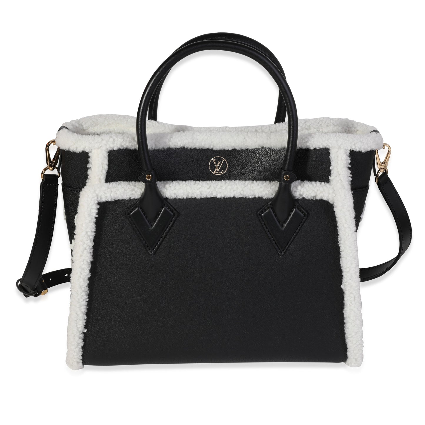 LOUIS VUITTON Black Grained Calfskin & White Shearling Monogram On My Side MM