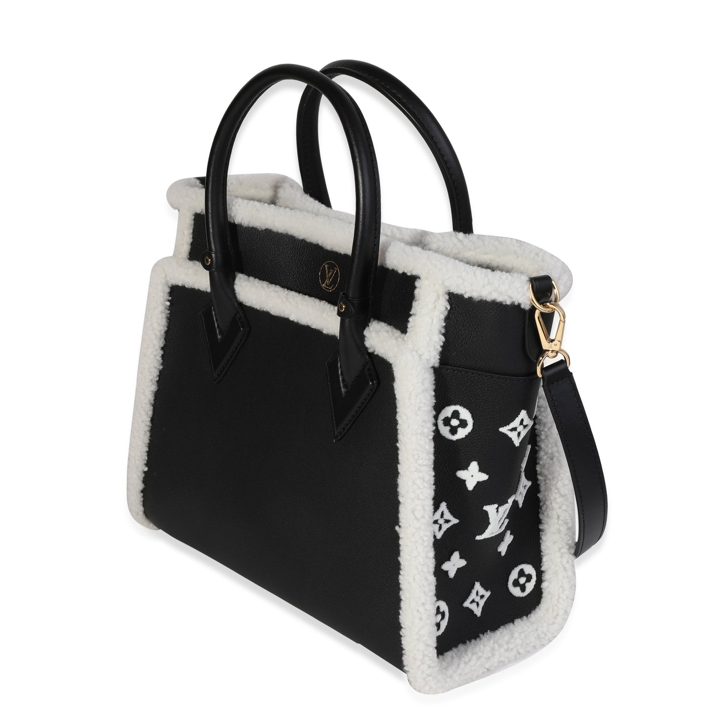 LOUIS VUITTON Black Grained Calfskin & White Shearling Monogram On My Side MM