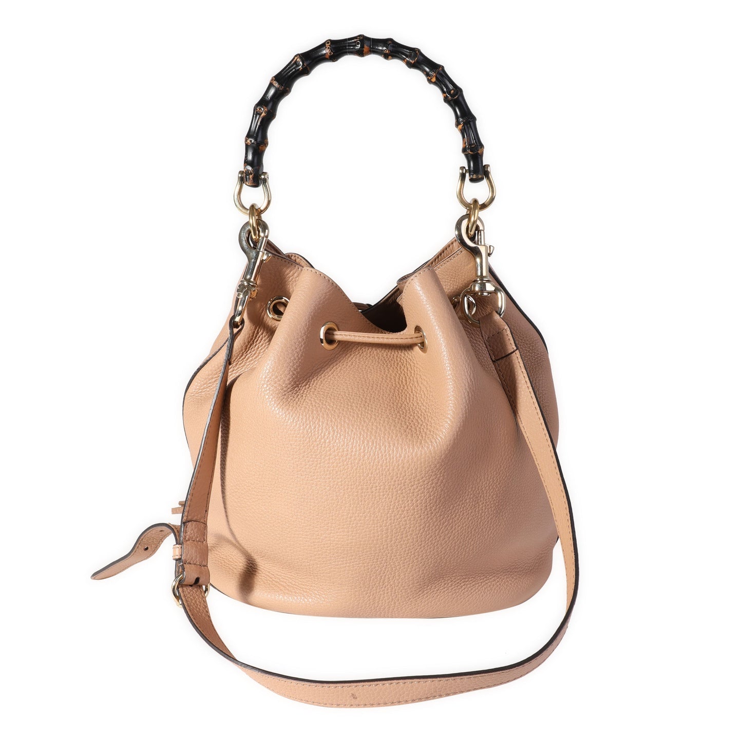 Gucci Beige Pebbled Leather Miss Bamboo Bucket Bag