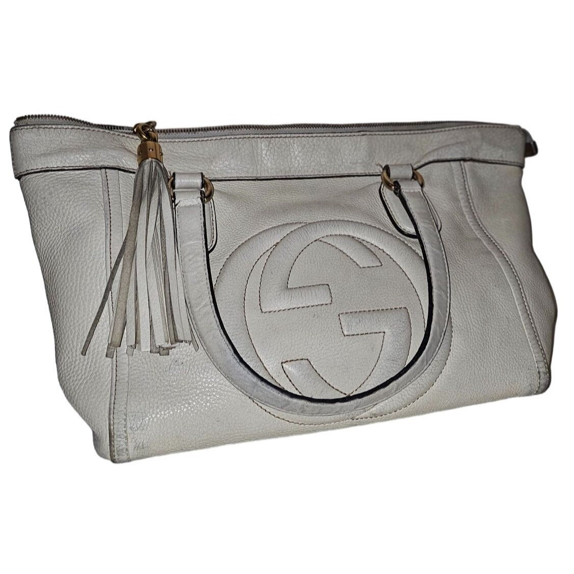 Gucci Soho Ivory Leather Satchel with XL Tassel & Strap