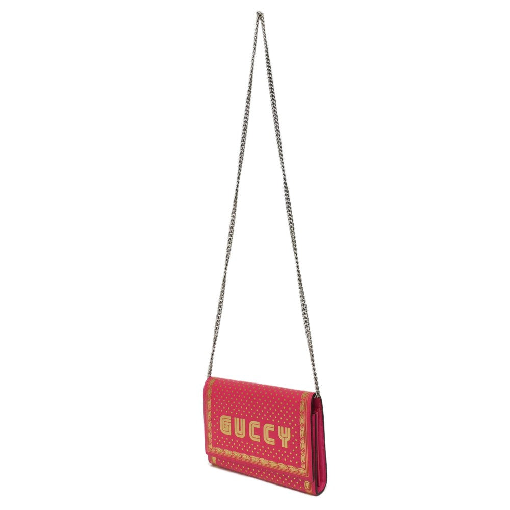 GUCCI Shoulder Bag 524967 Smooth Calfskin Leather pink SEGA Sega logo GUCCY Print Chain Wallet Bag