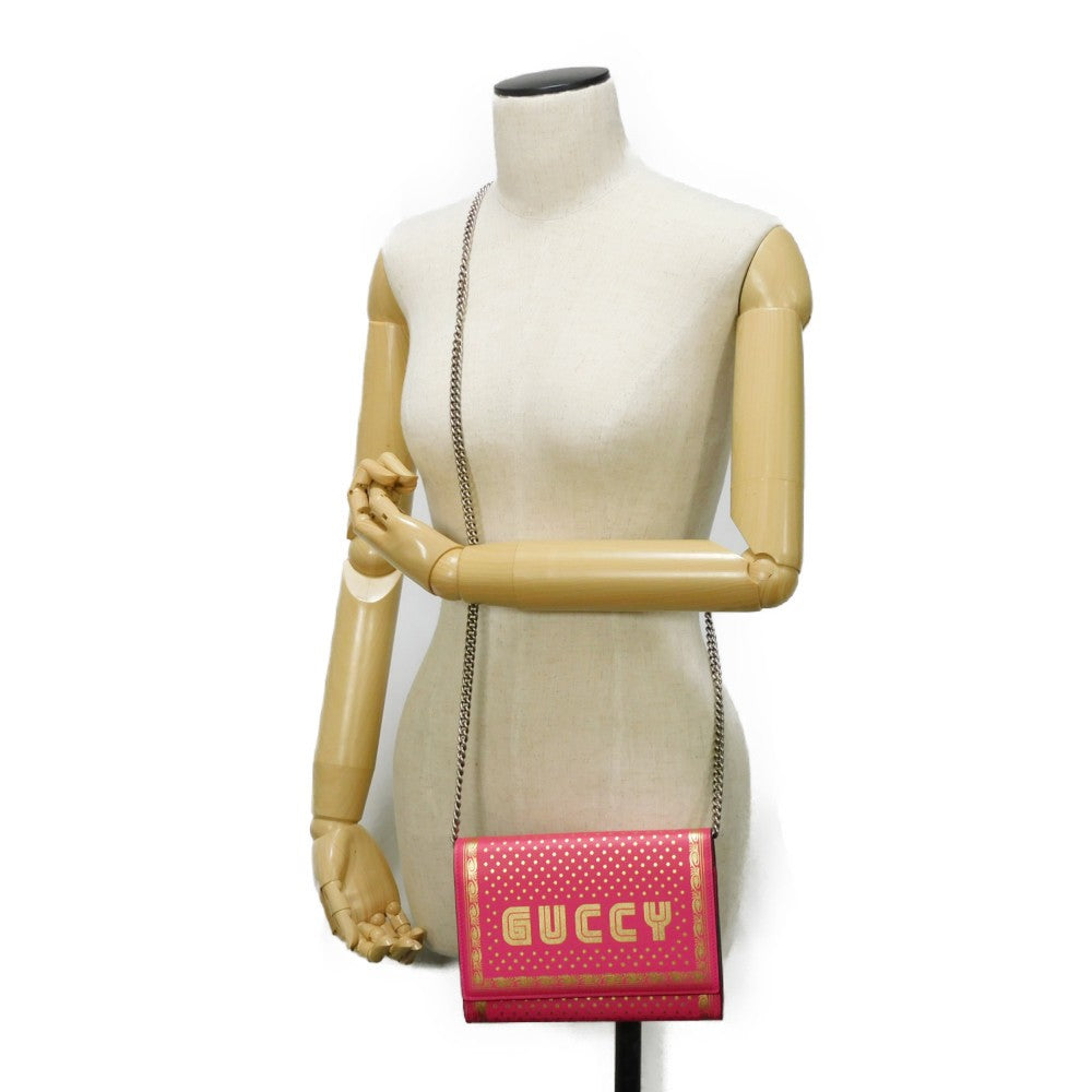 GUCCI Shoulder Bag 524967 Smooth Calfskin Leather pink SEGA Sega logo GUCCY Print Chain Wallet Bag