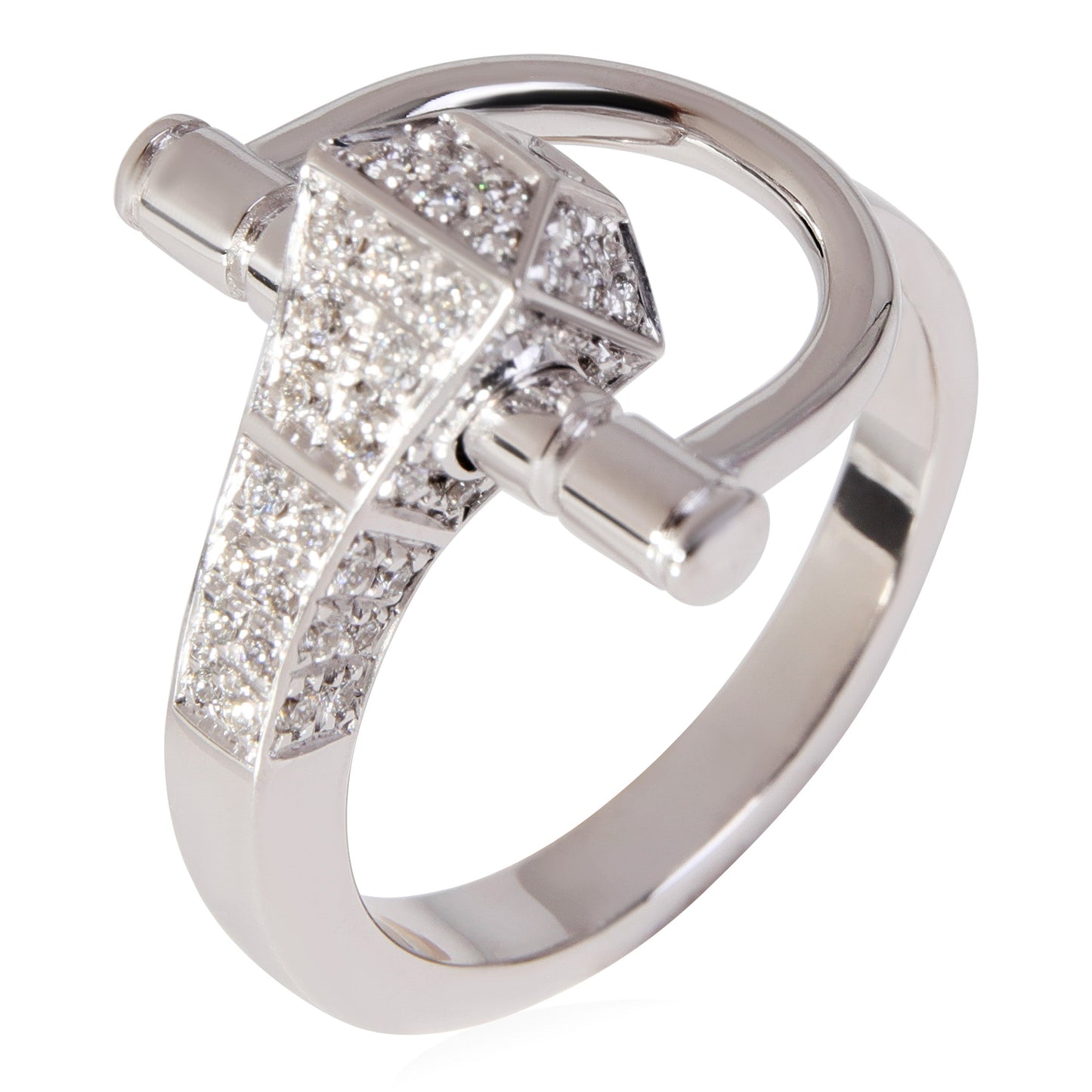 GUCCI Chiodo Horsebit Diamond Ring in 18k White Gold 0.40 CTW