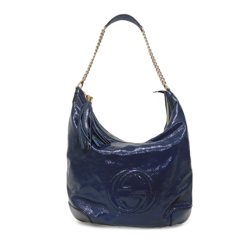 GUCCI Shoulder Bag 326706 Patent leather Navy Interlocking G Soho Chain Bag