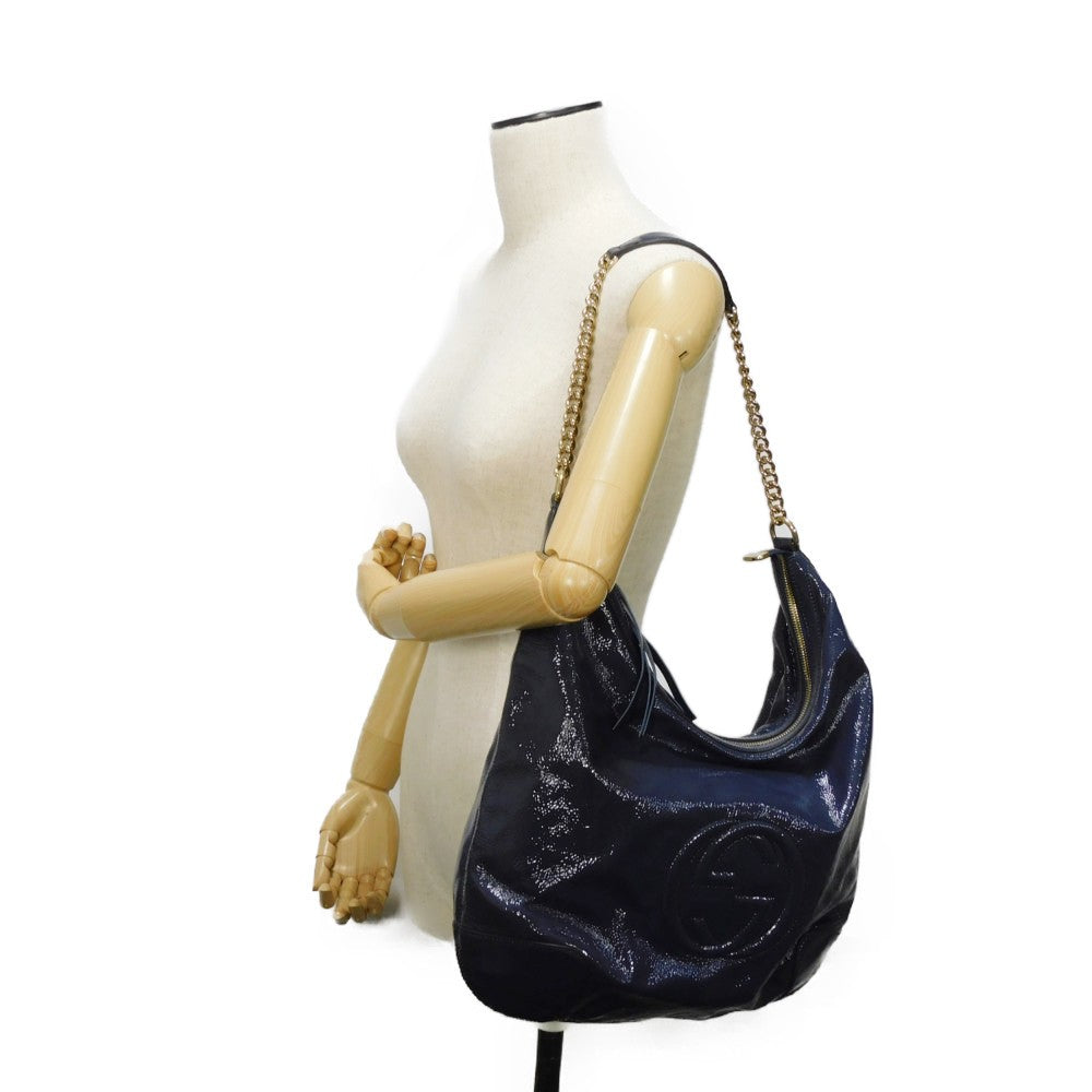 GUCCI Shoulder Bag 326706 Patent leather Navy Interlocking G Soho Chain Bag