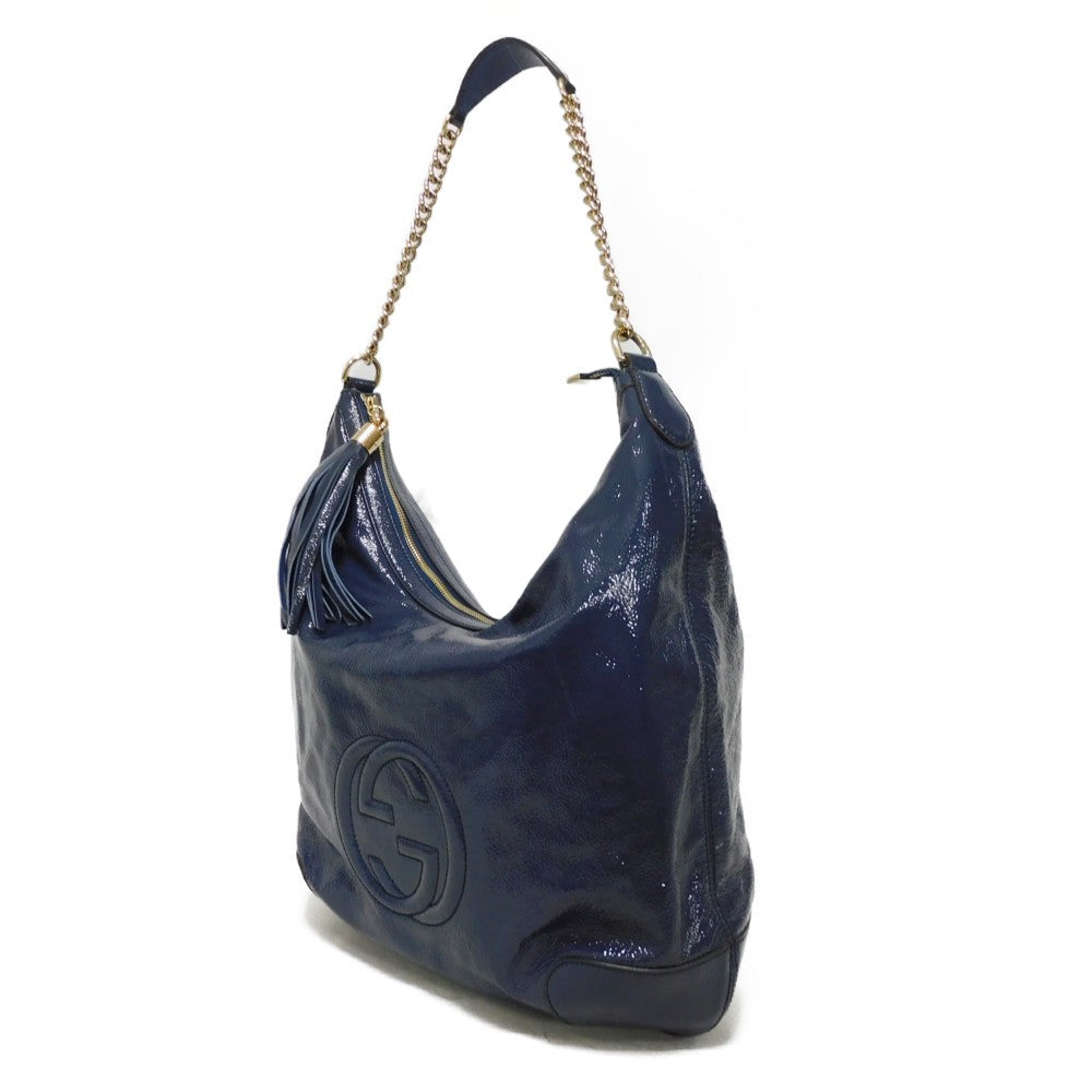 GUCCI Shoulder Bag 326706 Patent leather Navy Interlocking G Soho Chain Bag