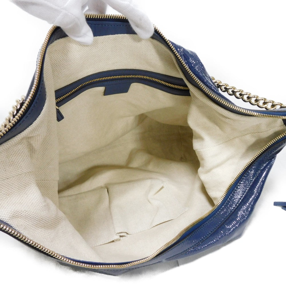 GUCCI Shoulder Bag 326706 Patent leather Navy Interlocking G Soho Chain Bag