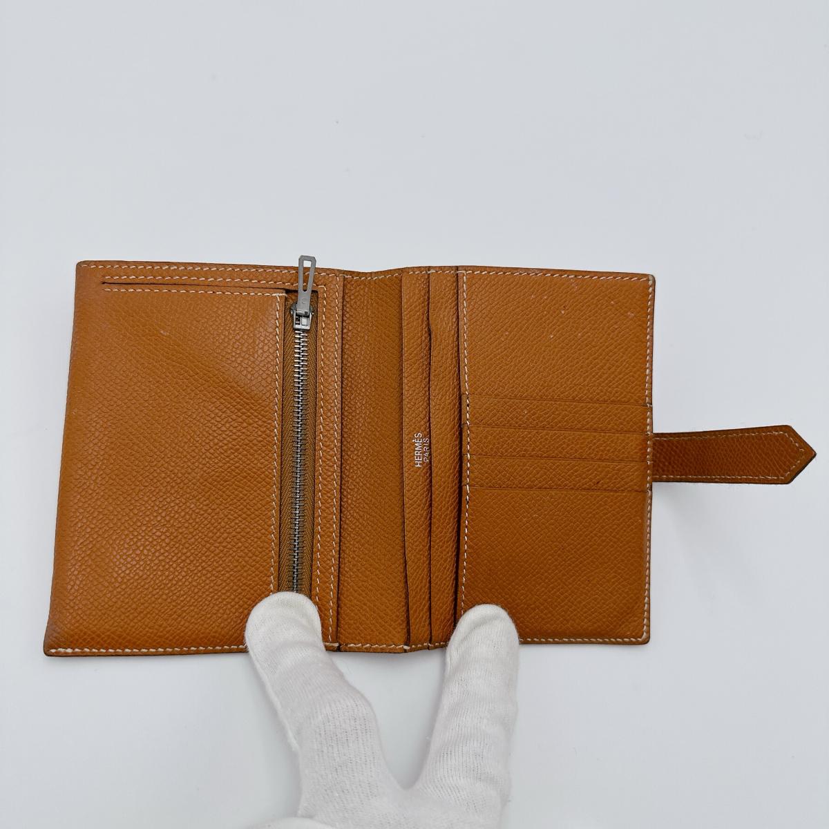 HERMES Bifold Wallet Epsom Brown SVMetal BEAN Compact