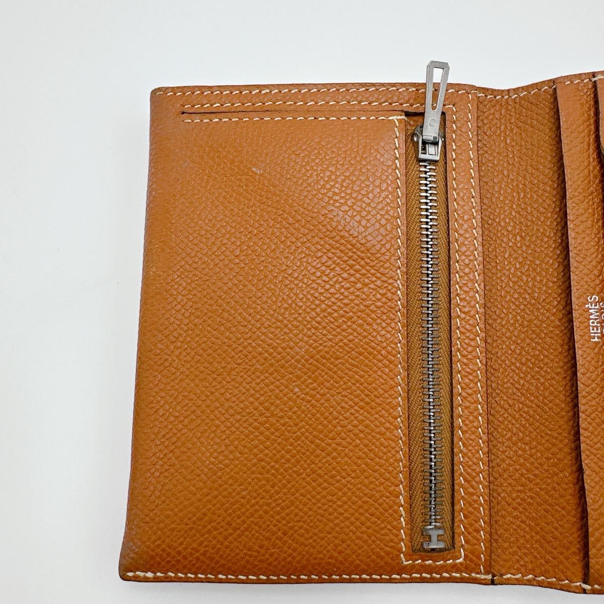 HERMES Bifold Wallet Epsom Brown SVMetal BEAN Compact