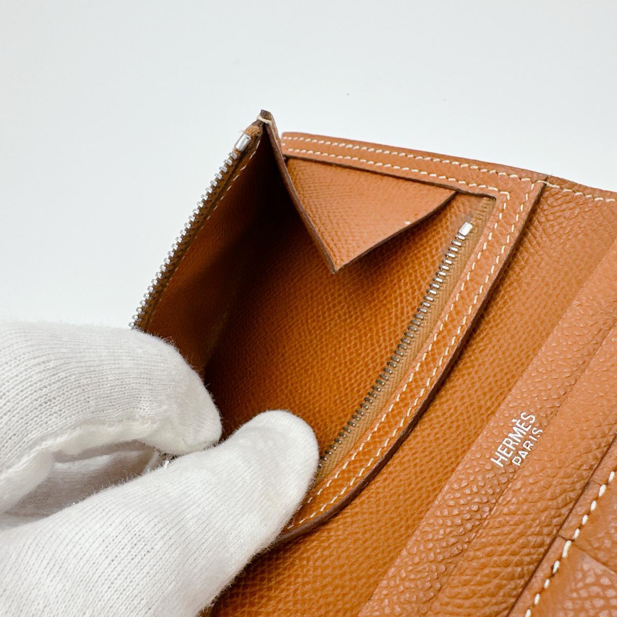 HERMES Bifold Wallet Epsom Brown SVMetal BEAN Compact