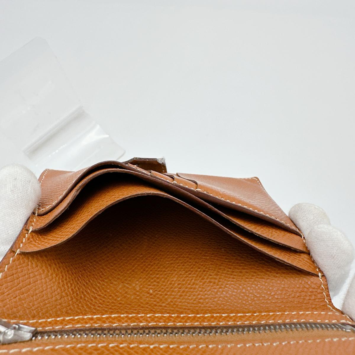 HERMES Bifold Wallet Epsom Brown SVMetal BEAN Compact