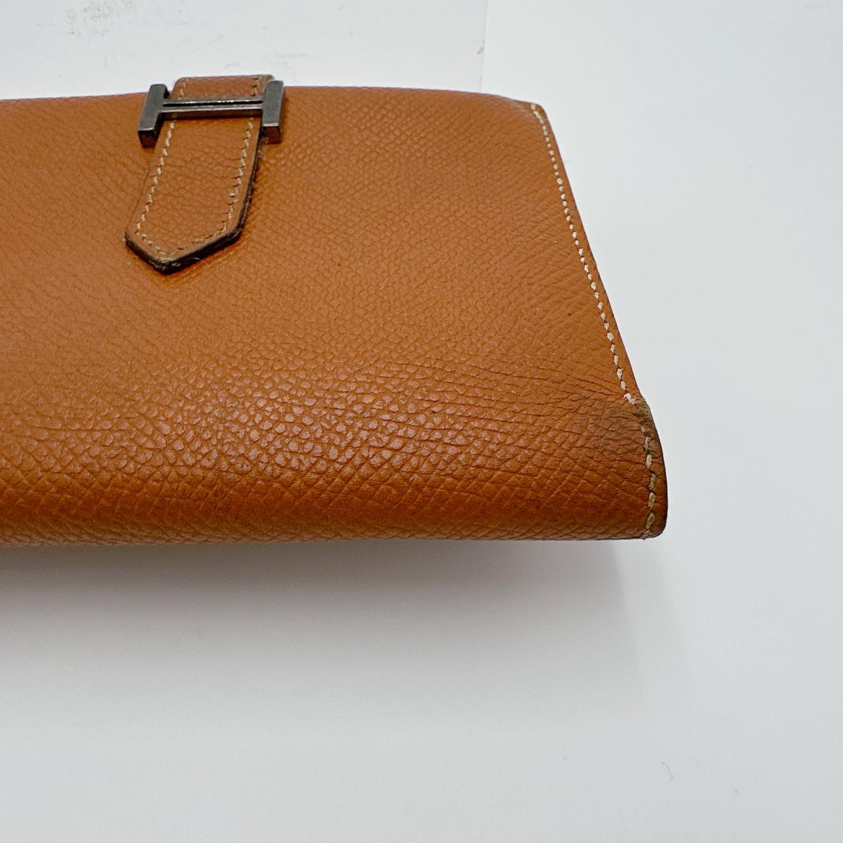HERMES Bifold Wallet Epsom Brown SVMetal BEAN Compact