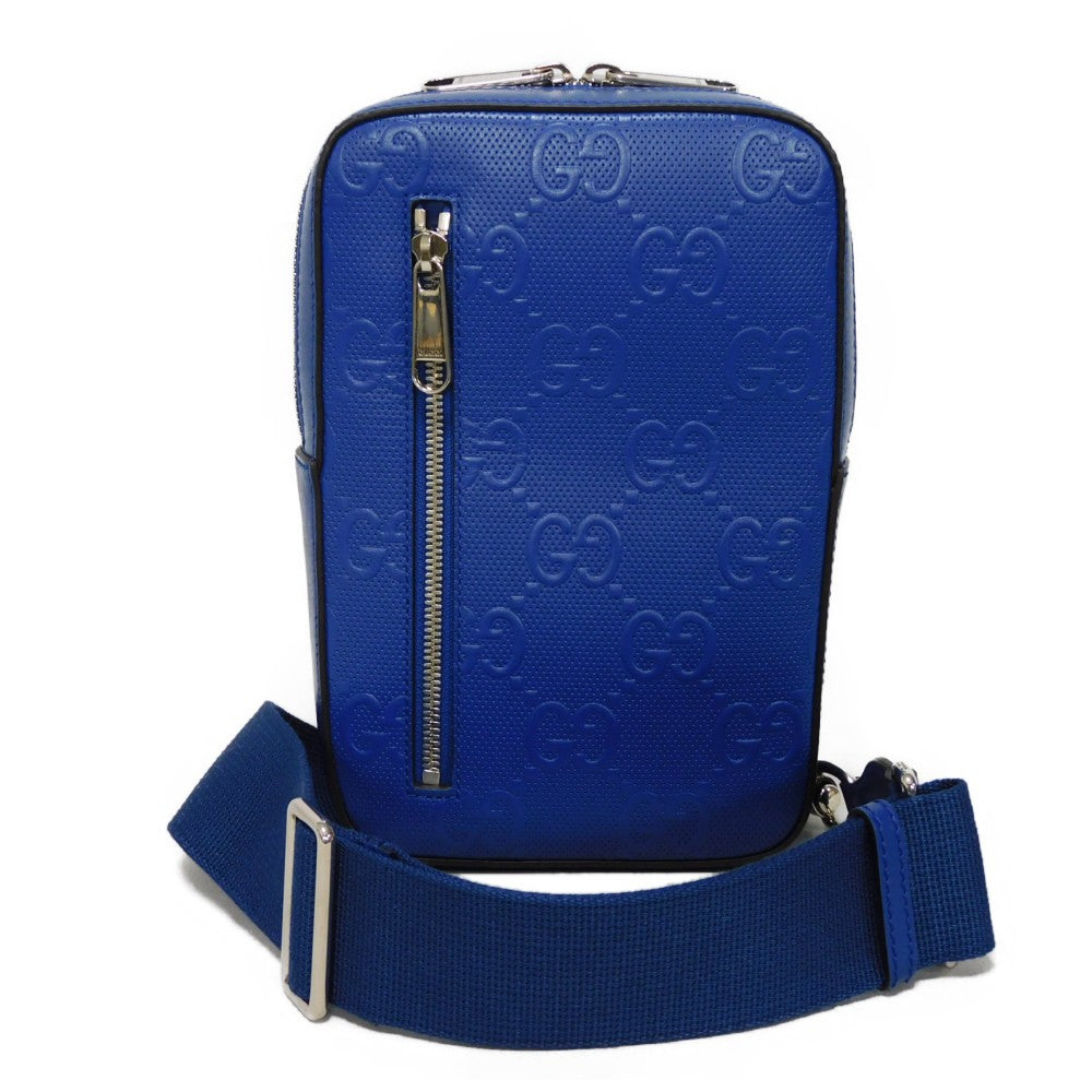 GUCCI Sling bag 700431 1W3CN 4122 Glove leather blue GG embossed belt bag