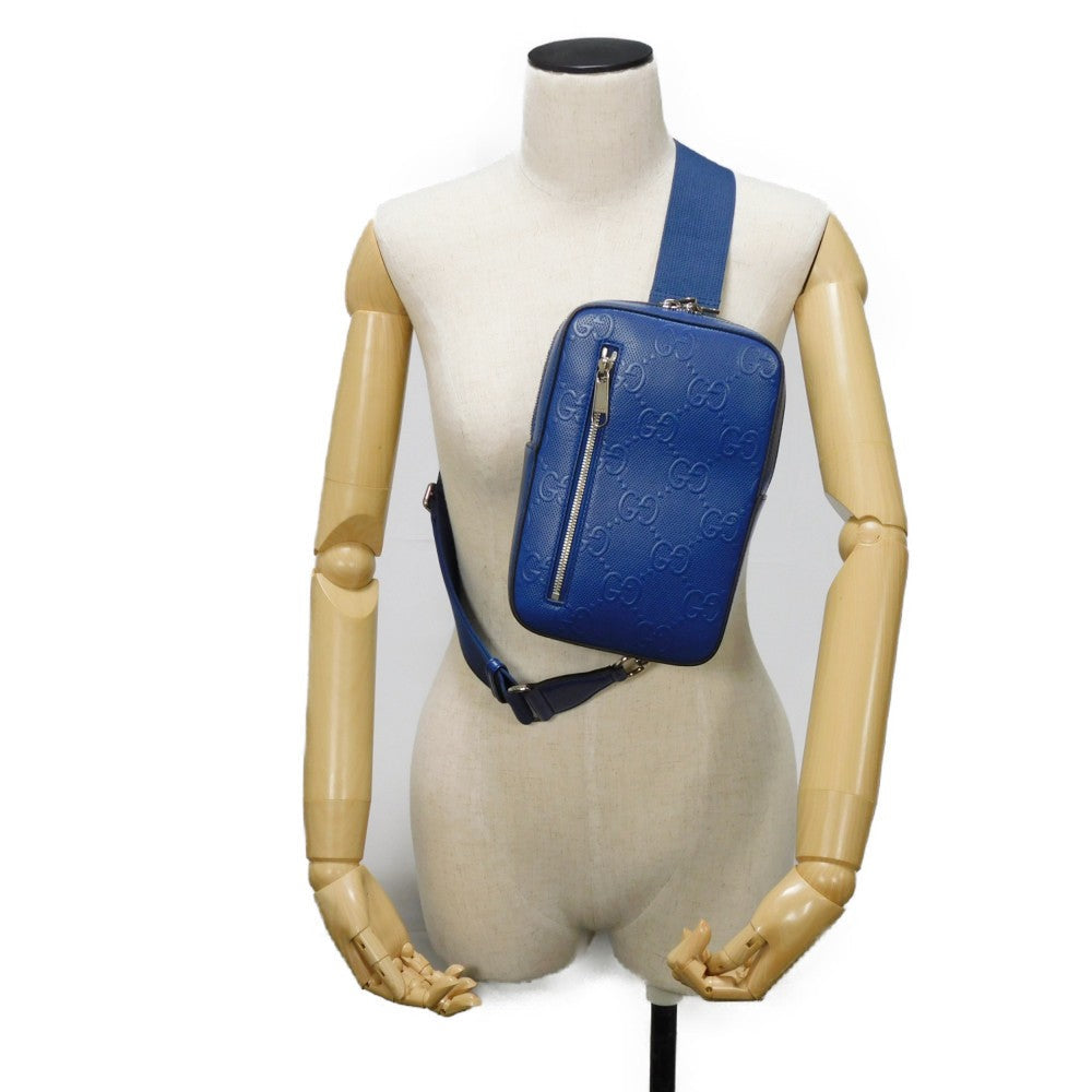 GUCCI Sling bag 700431 1W3CN 4122 Glove leather blue GG embossed belt bag