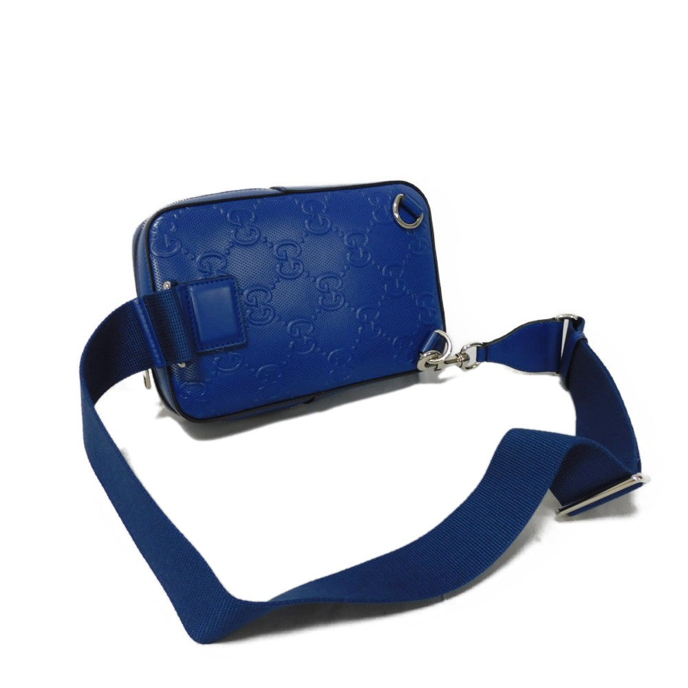 GUCCI Sling bag 700431 1W3CN 4122 Glove leather blue GG embossed belt bag