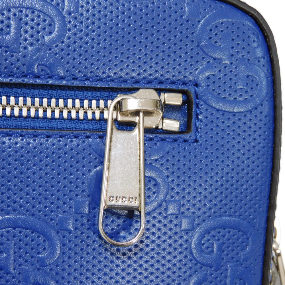 GUCCI Sling bag 700431 1W3CN 4122 Glove leather blue GG embossed belt bag