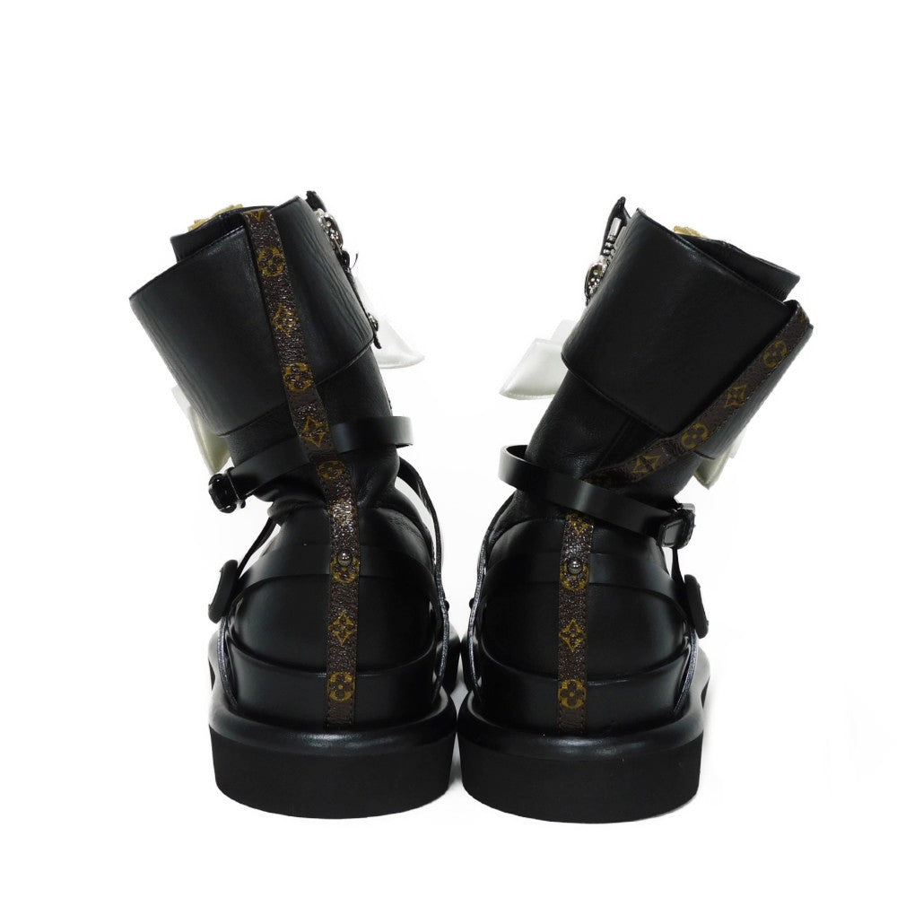 LOUIS VUITTON boots 1A9C0F Lamb leather x calf leather Noir Monogram Square Pillow Line 39