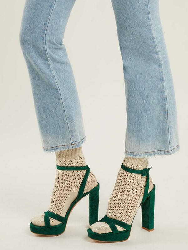 Gucci Floral Embroidered Crochet Socks In Beige