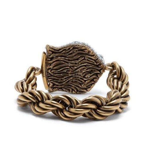 Gucci Chunky Feline Head Bracelet with Crystals in Gold