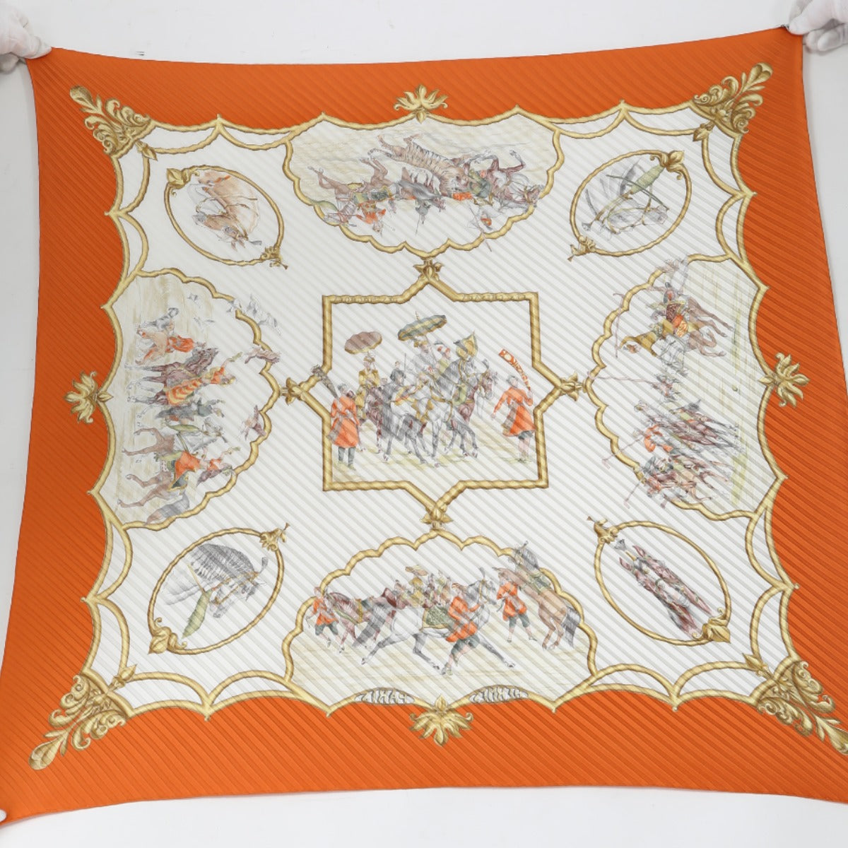 HERMES scarf silk Orange Mughal horse LES CHEVAUX DES MOGHOLS