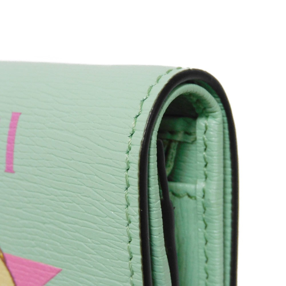 GUCCI Bifold Wallet 701009 U22AG 3067 Textured leather Mint green logo Bananya Compact Wallet