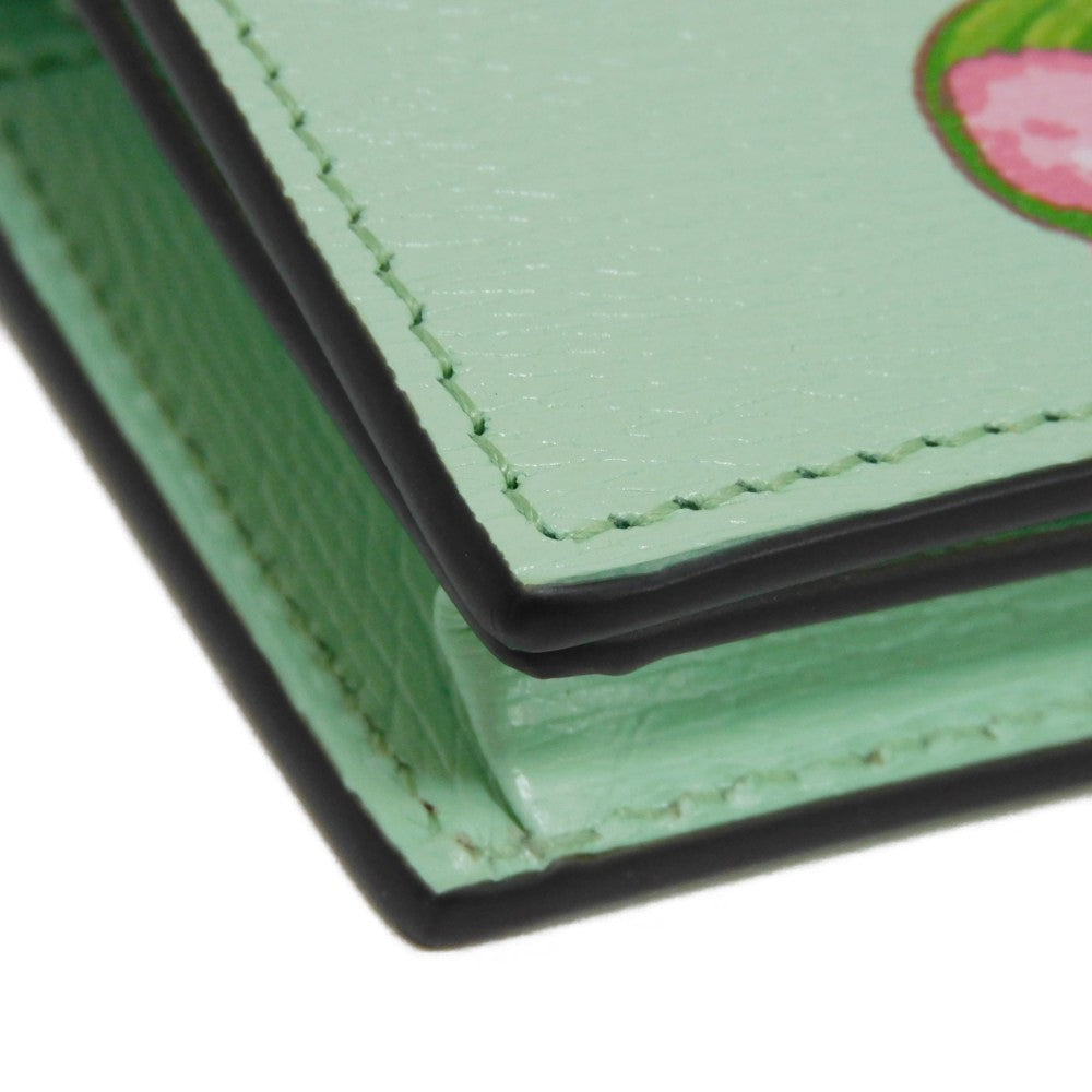 GUCCI Bifold Wallet 701009 U22AG 3067 Textured leather Mint green logo Bananya Compact Wallet