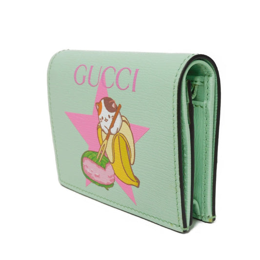GUCCI Bifold Wallet 701009 U22AG 3067 Textured leather Mint green logo Bananya Compact Wallet