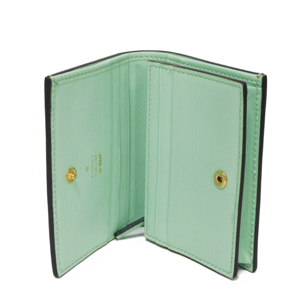 GUCCI Bifold Wallet 701009 U22AG 3067 Textured leather Mint green logo Bananya Compact Wallet