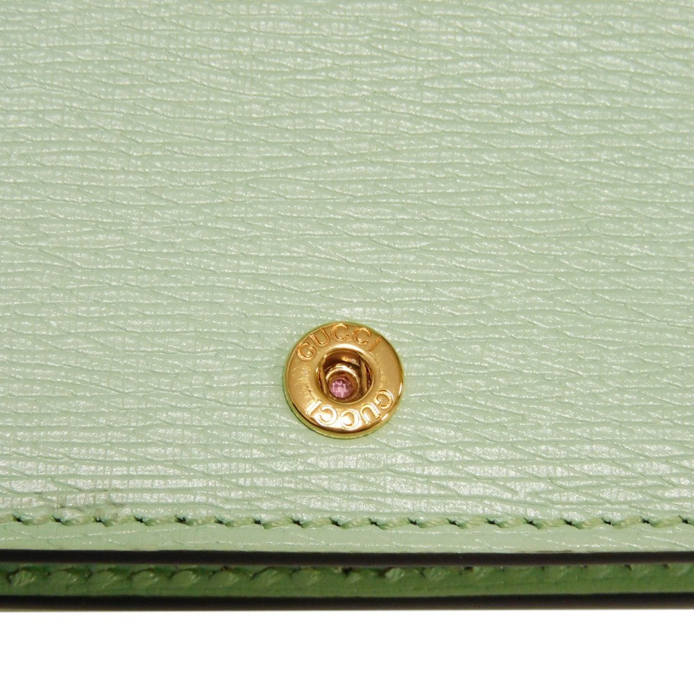 GUCCI Bifold Wallet 701009 U22AG 3067 Textured leather Mint green logo Bananya Compact Wallet