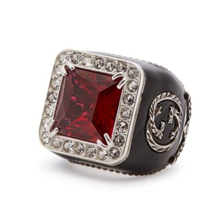 Gucci GG Crystal-embellished Signet Ring in Red