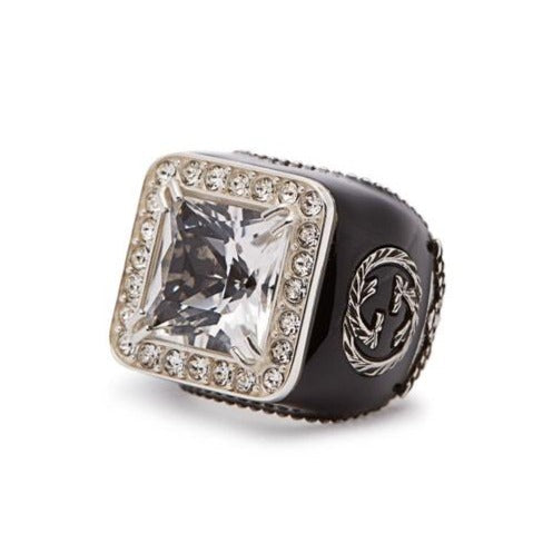 Gucci GG Crystal-embellished Signet Ring in White