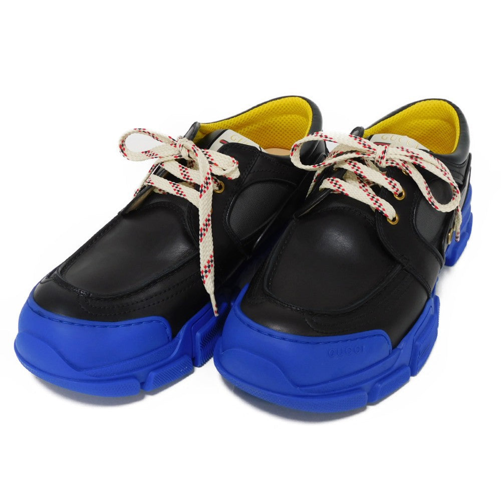 GUCCI sneakers 576048 1DZ10 1075 Calf leather x rubber Black x blue 10 Web Logo Dad Calfskin Black Blue Low Cut 11.4" Interlocking G Boatwreck mens 10 Used