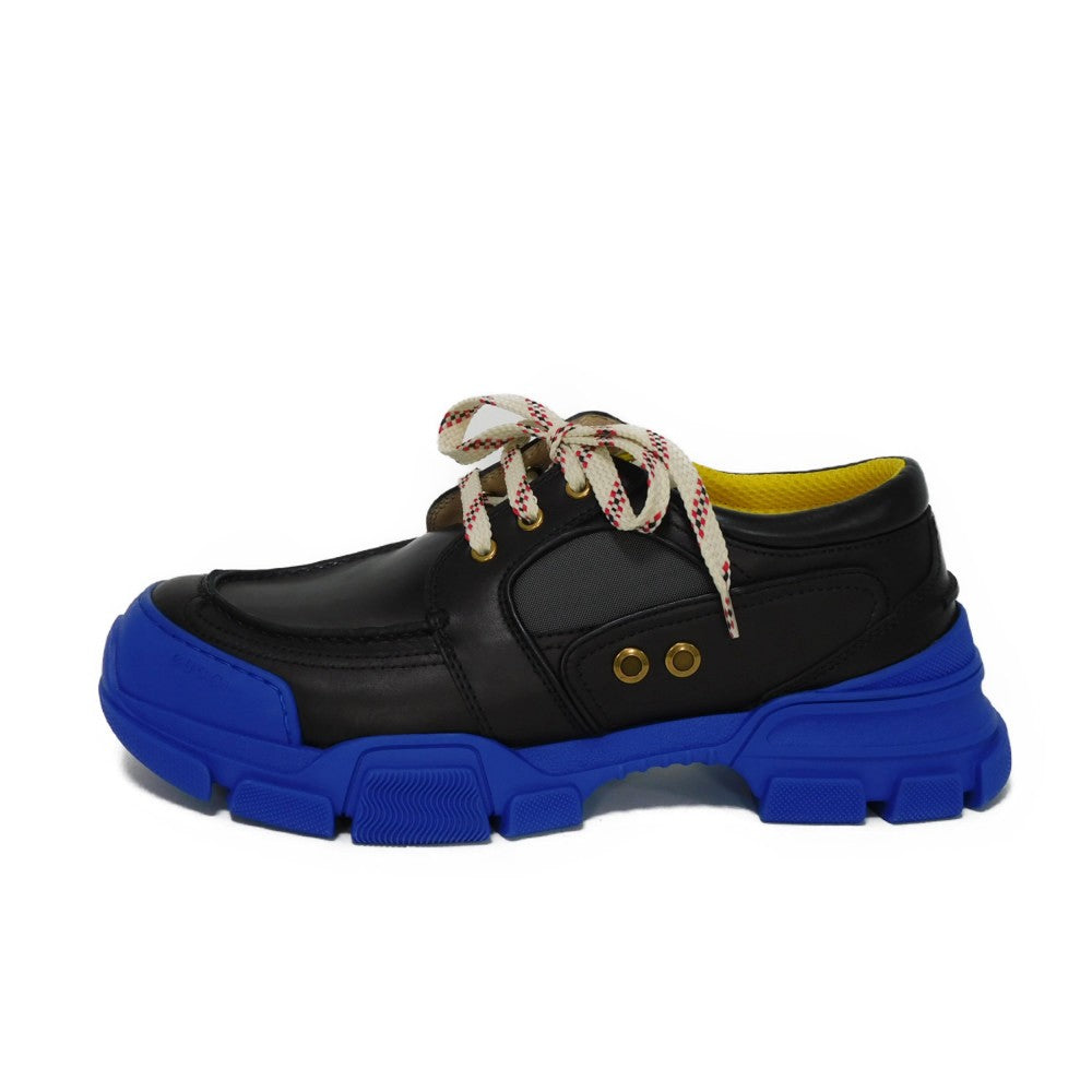 GUCCI sneakers 576048 1DZ10 1075 Calf leather x rubber Black x blue 10 Web Logo Dad Calfskin Black Blue Low Cut 11.4" Interlocking G Boatwreck mens 10 Used