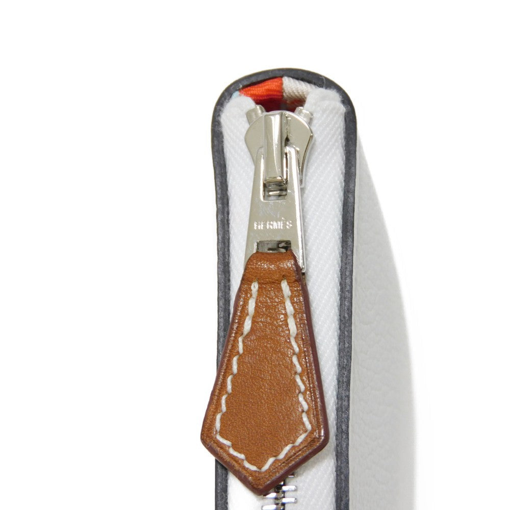 HERMES Long Wallet Purse Evercolor , Barenia New White Zip Around Giampaolopani Wild Azap Long Silk Inn Women Used