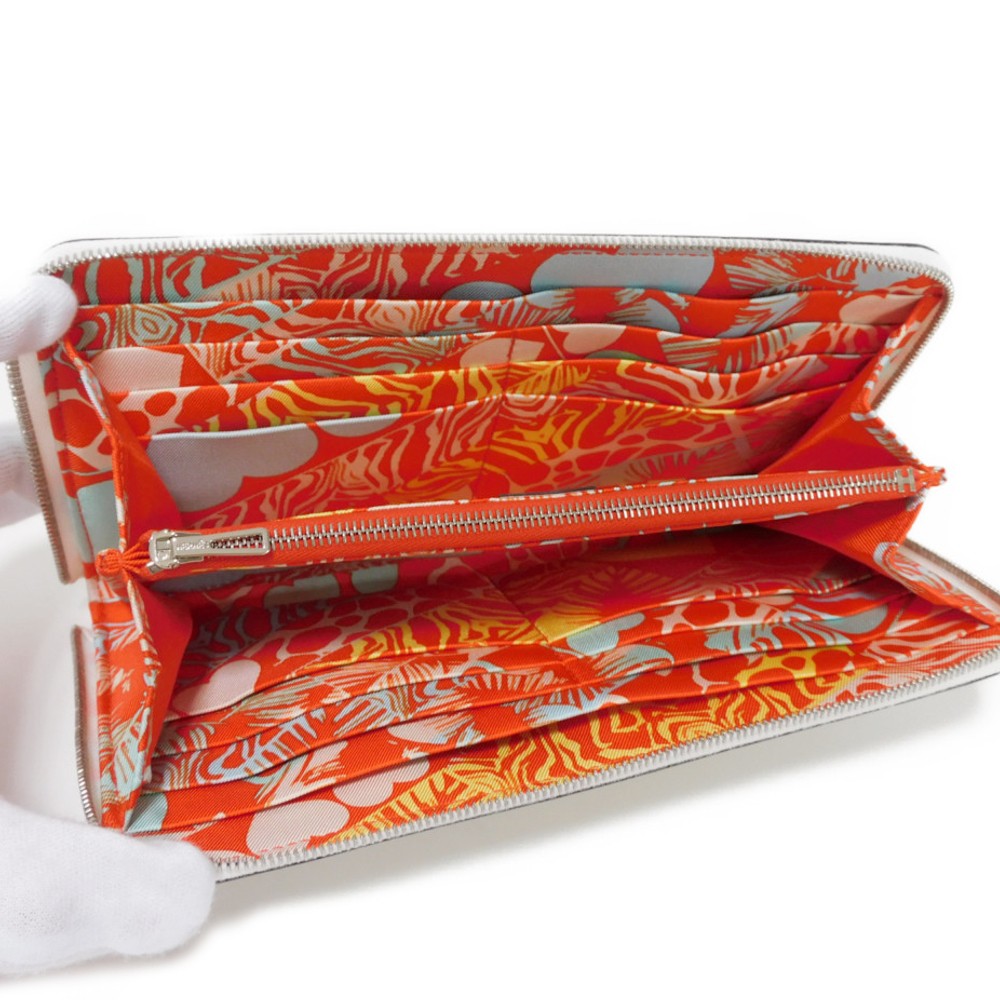HERMES Long Wallet Purse Evercolor , Barenia New White Zip Around Giampaolopani Wild Azap Long Silk Inn Women Used