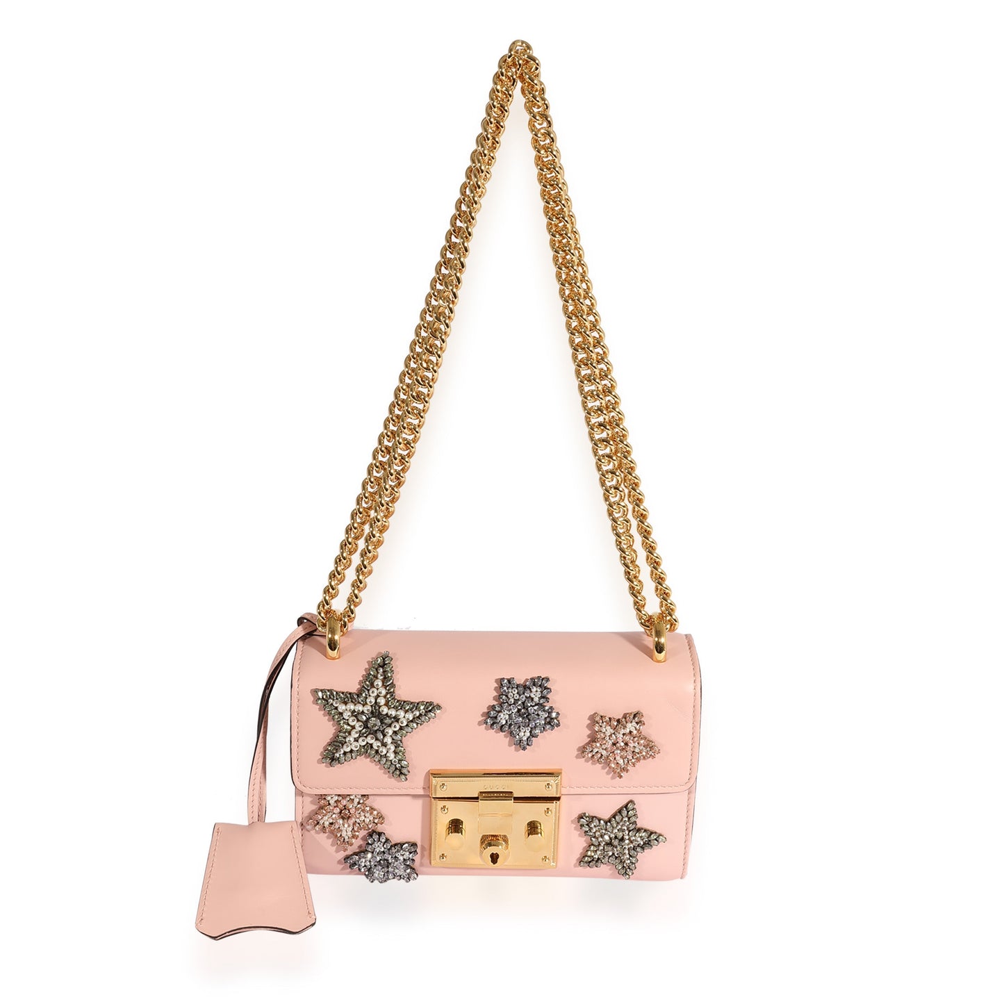 GUCCI Crystal Star Pink Calfskin Small Padlock Bag