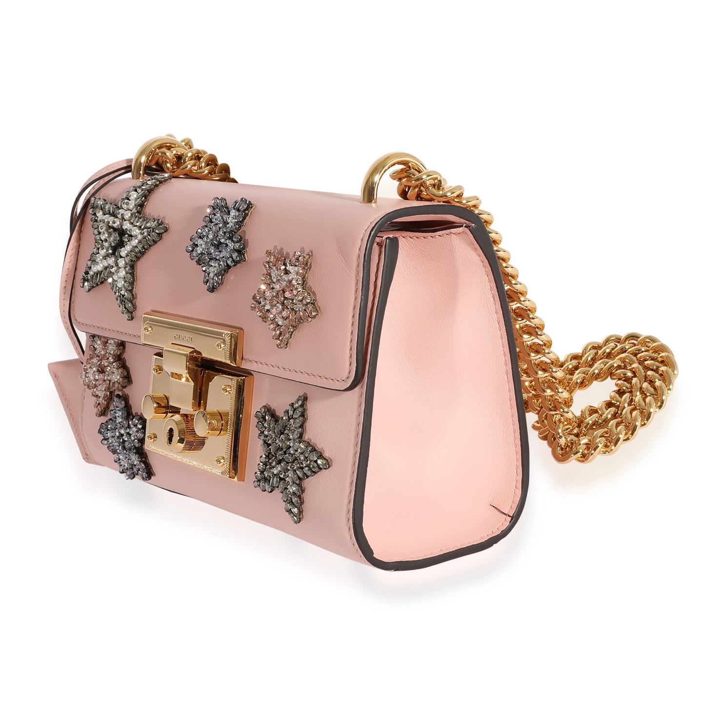 GUCCI Crystal Star Pink Calfskin Small Padlock Bag